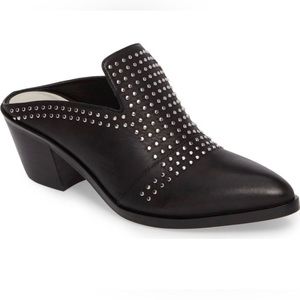 1. STATE Black Studded Rivet Detail Block Heel Mules